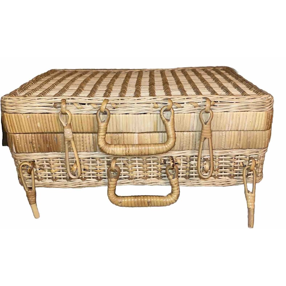 Vintage Picnic Basket Woven Rattan Wicker Lid Hinge Closure Countrycore - Picture 6 of 11